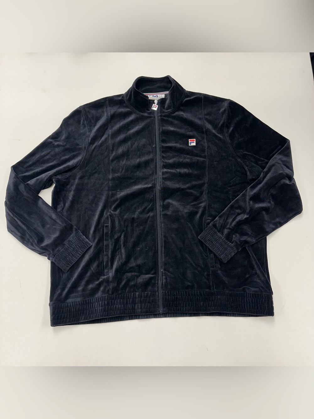 Fila Men’s Black Velour Zip-Up Jacket with Logo